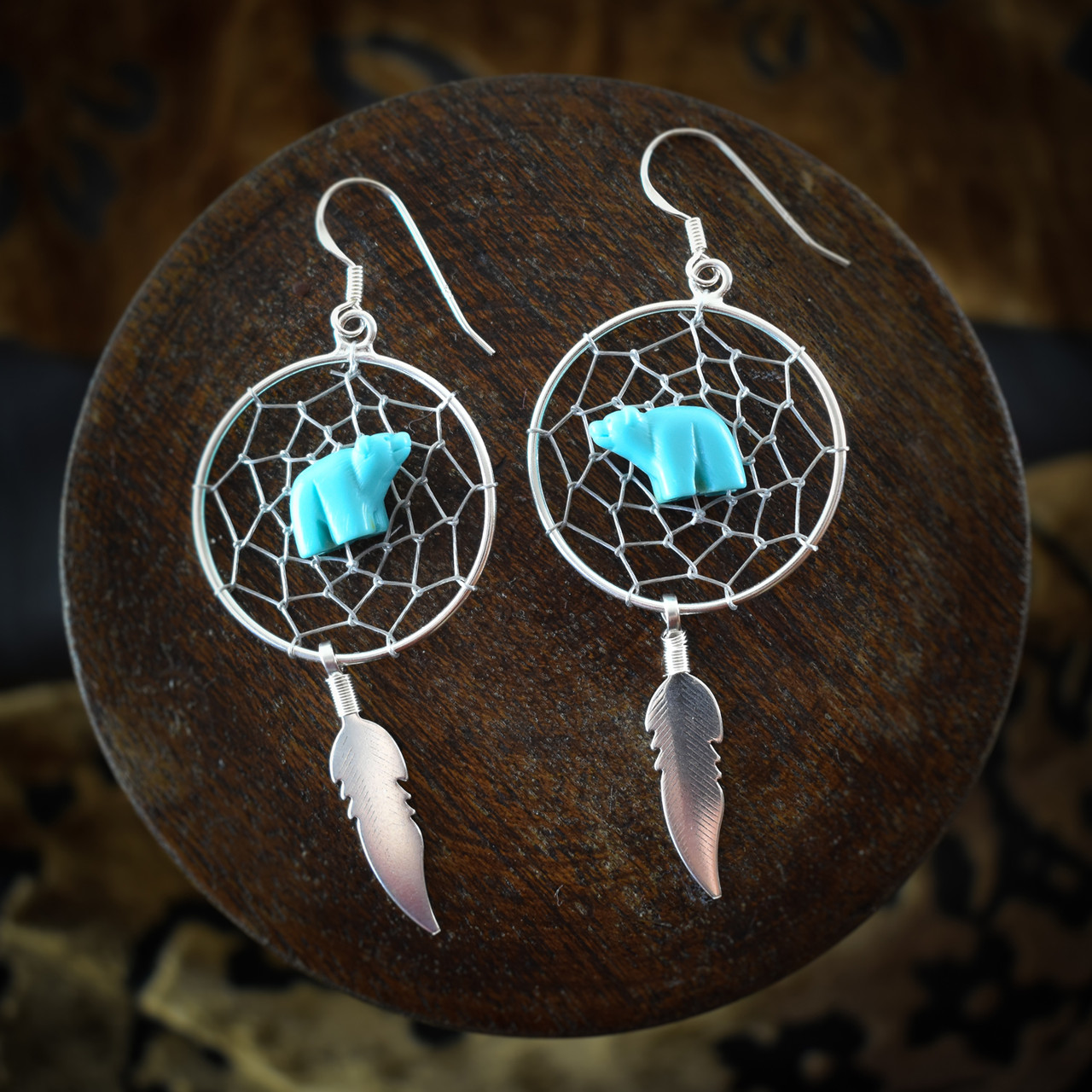 Amazon.com: Blue Turquoise Dream Catcher Feather Earrings for Women Girls  Vintage Bohemian Western Jewelry Native American Indian Dream Catcher  Feather Dangle Earrings Fashion Punk Cool Turquoise Feather Hollow Earrings  Boho National Style